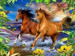 Horses in the surf