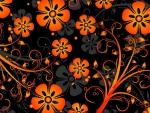 Orange on Black Floral
