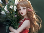 Elf girl with a bouquet of flowers