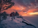 cabin at sunset