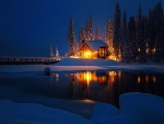 Emerald lake at night