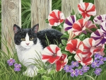 Cat in the Flowers