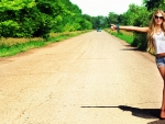 Gorgeous blonde hitch hiking