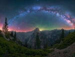 Yosemite National Park California, full Milky Way Panorama