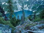 Looking down on Rainy Lake in the North Cascades, Washington