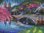 Bow Bridge Blossoms, Central Park - Robert Finale