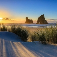 sunset at wharariki beach
