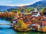 Swiss River Village at Autumn