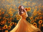 Gorgeous Model in a Field of Sunflowers