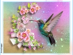 HUMMINGBIRD AND FLOWERS