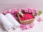 Spa with pink flowers