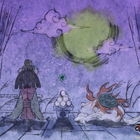 ÅŒkami å¤§ç¥ž Amaterasu and Kushi looking at moon