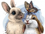 rabbits and butterfly