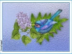 BLUE BIRD ON LILACS