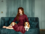 Redhead with puppies