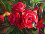 Hummingbirds and Roses
