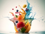 Fruits splashing into a bowl