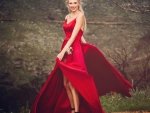 LIZAAN MOMBERG IN SCARLET RED DRESS