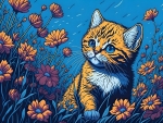 Kitten in the flower field