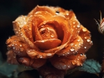 Orange rose with raindrops