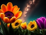 Colorful tulips under the cloudy sky