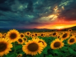 Sunflowers field at sunset