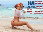 Cowgirl Celebrating the 4th Of July on the Beach