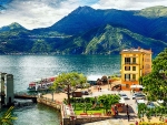 High Angle View of the Varenna Harbor on Lake Como, Lombardy, Italy