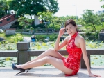 Asian Beauty in a Red Dress