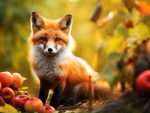 Autumn Fox Enjoying a Harvest of Apples on a Mild Autumn Day