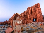Anime Bikini Model on a Rocky Beach