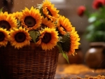 Bouquet of Sunflowers in a wicker basket