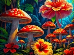 mushrooms and flowers