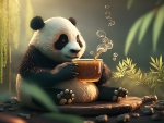 Cute panda with hot tea