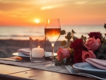 Romantic dinner on the beach at Sunset