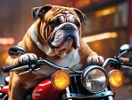 British Bulldog Riding Motorcycle