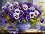 Vase with purple and white pansies