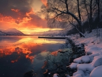 Snowy Landscape At Sunset