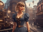 Taylor Swift in Belle Epoque clothes in a Steampunk world