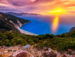 Beautiful Sunset on Mirtos beach in Greece