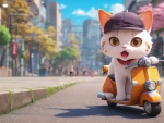 Cat Riding A Scooter