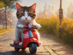 Cat Riding A Scooter