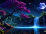 Watertfall under full moon