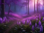 In a magical, purple misty forest