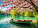 Boat in the lake in spring