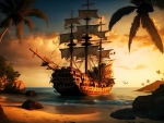 Pirate Ship At A Small Island