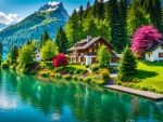 Houses At A Mountain Lake