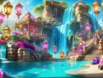 Enchanting Oasis With Vibrant Waterfall