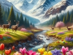 Deer in Spring Field