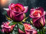 Rose flowers in the rain